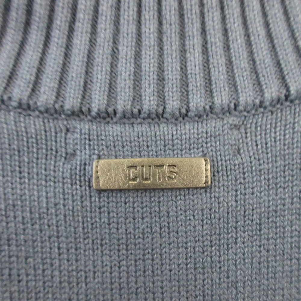 Cuts Clothing 1/4 Zip Long Sleeve Pullover Knit Sweater Men L Blue Casual 656 - Picture 3 of 11